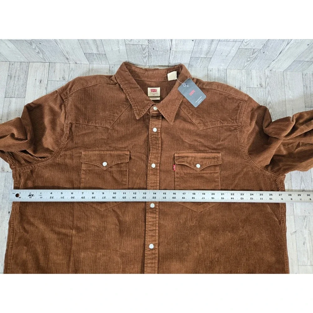 Levis The Western Brown Corduroy Pearl Snap Shirt Mens XXL 100% Cotton NEW